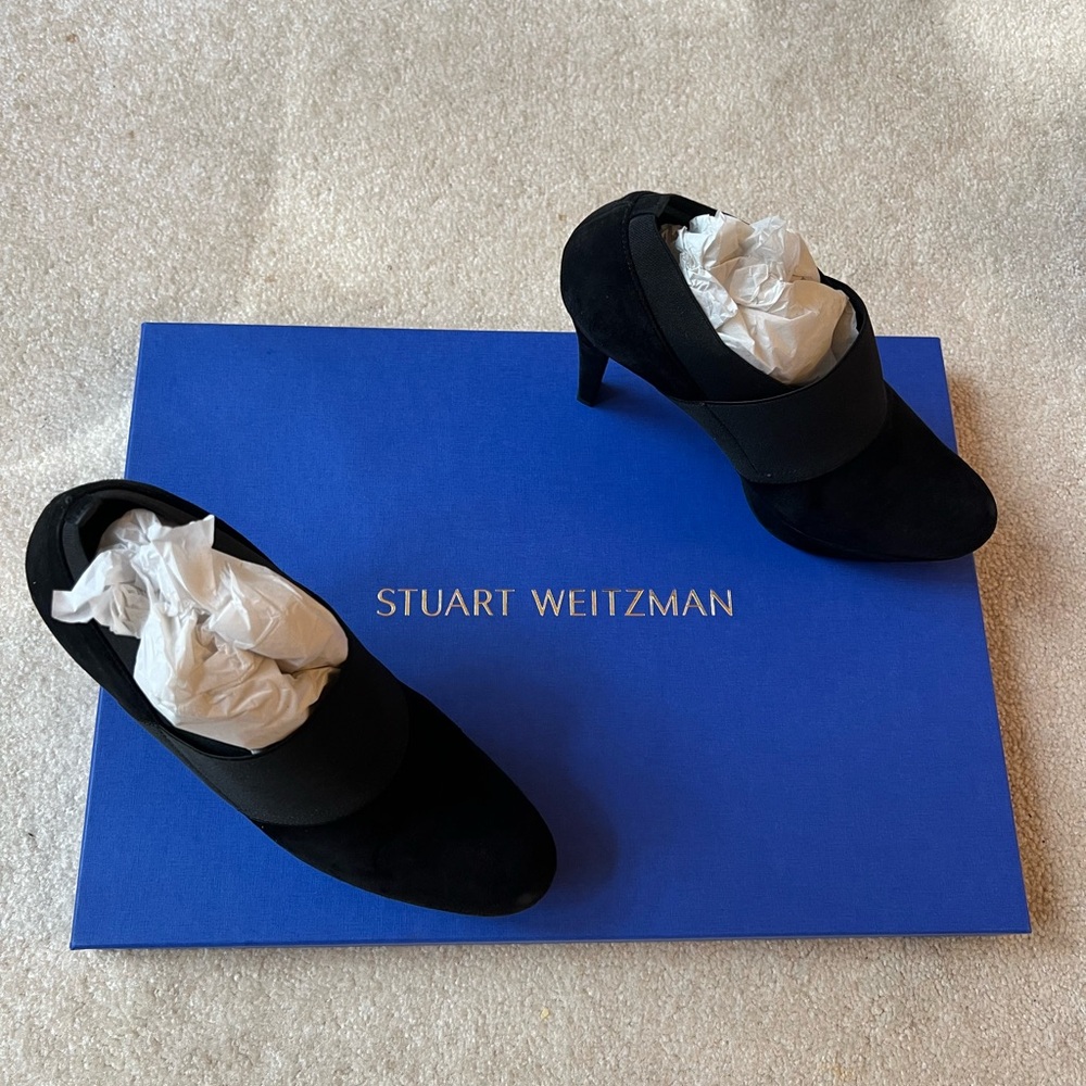 Stuart Weitzman Wrap It Up Women's Black Suede Leather Platform Booties 7.5